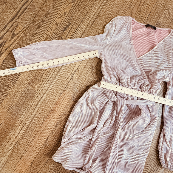 Sbetro Metallic Rose Gold Wrap pull over barrel long sleeve dress  pink art deco - Picture 7 of 7